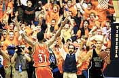 Adam Hall scores with .9 seconds left to beat Duke-February 15, 2001